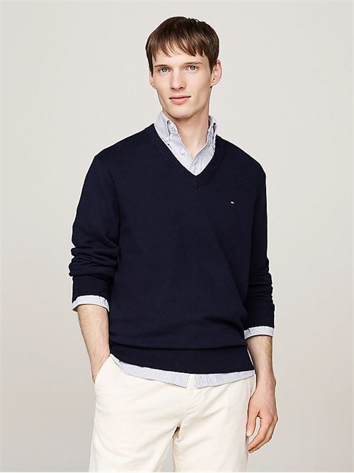 pima org ctn cashmere v neck TOMMY HILFIGER | MW0MW2847DW5